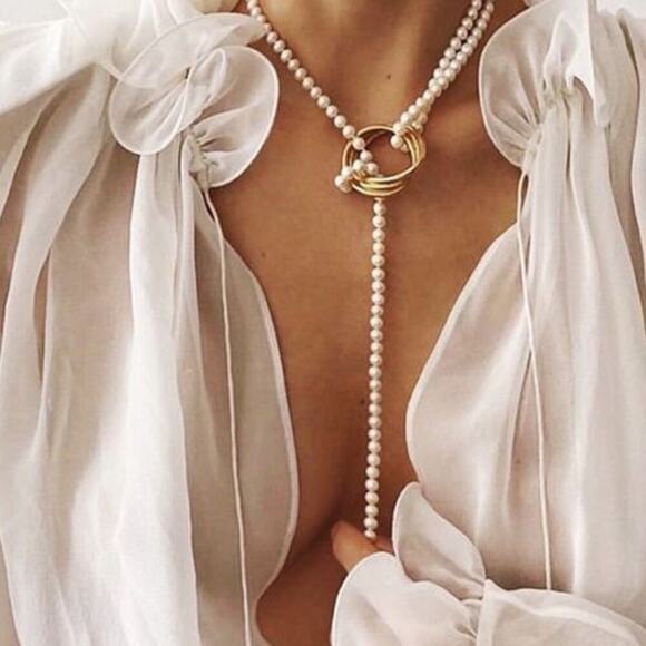 Necklace  Boho Festival Gold Pearl Layered  Multistrand Chain ⭐️⭐️⭐️⭐️⭐️ - Picture 1 of 4